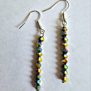 ARTESAN  SWAROVSKI EBONY BLACK IRRIDESCENT BEADED LONG BLING SWING NEW EARRINGS